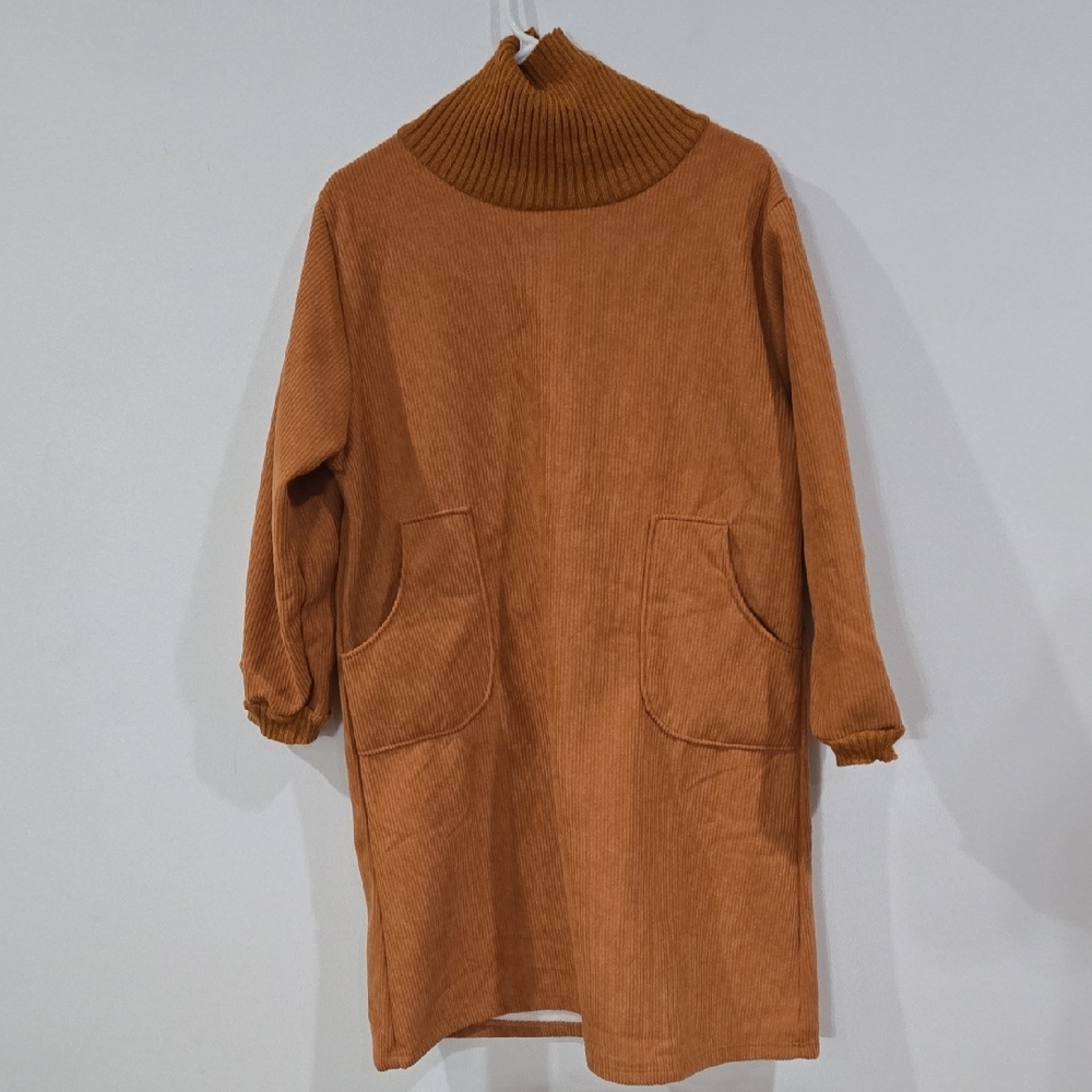 Elegant Tan Turtleneck Sweater Dress